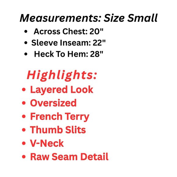 mts Oversized French Terry V-nectK Long Sleeve Layered Look Top Comfy: Sz 8 - Picture 8 of 8